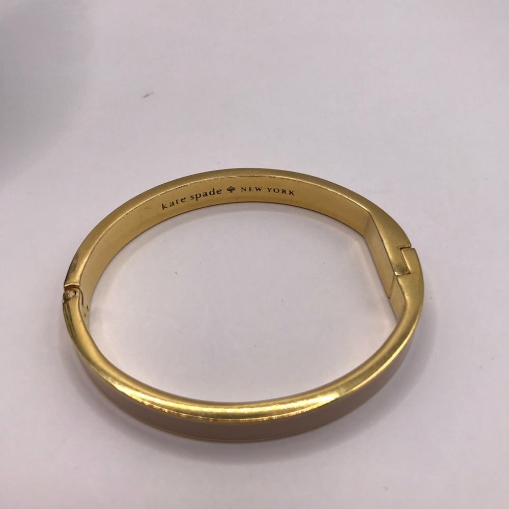 Kate Spade “Strawberries & Cream” Gold-Tone and Pink Hinged Bangle Bracelet - Picture 4 of 8